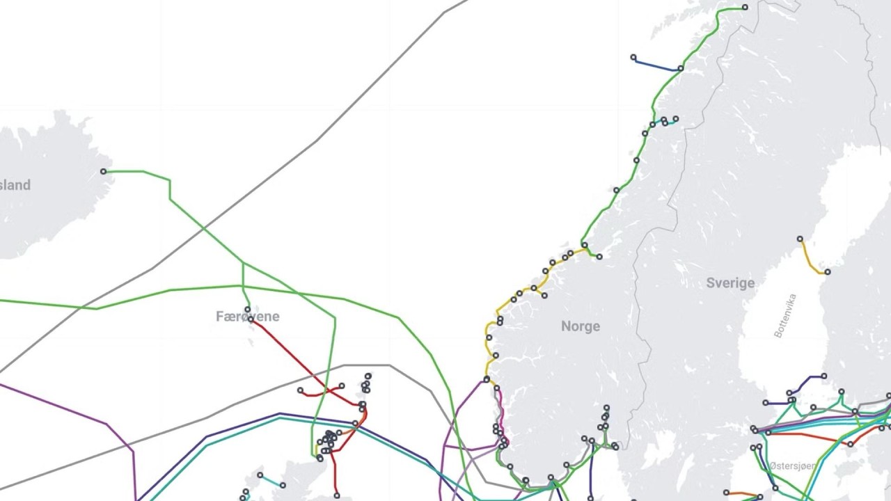 Public map of subsea cables connecting Norway to international networks