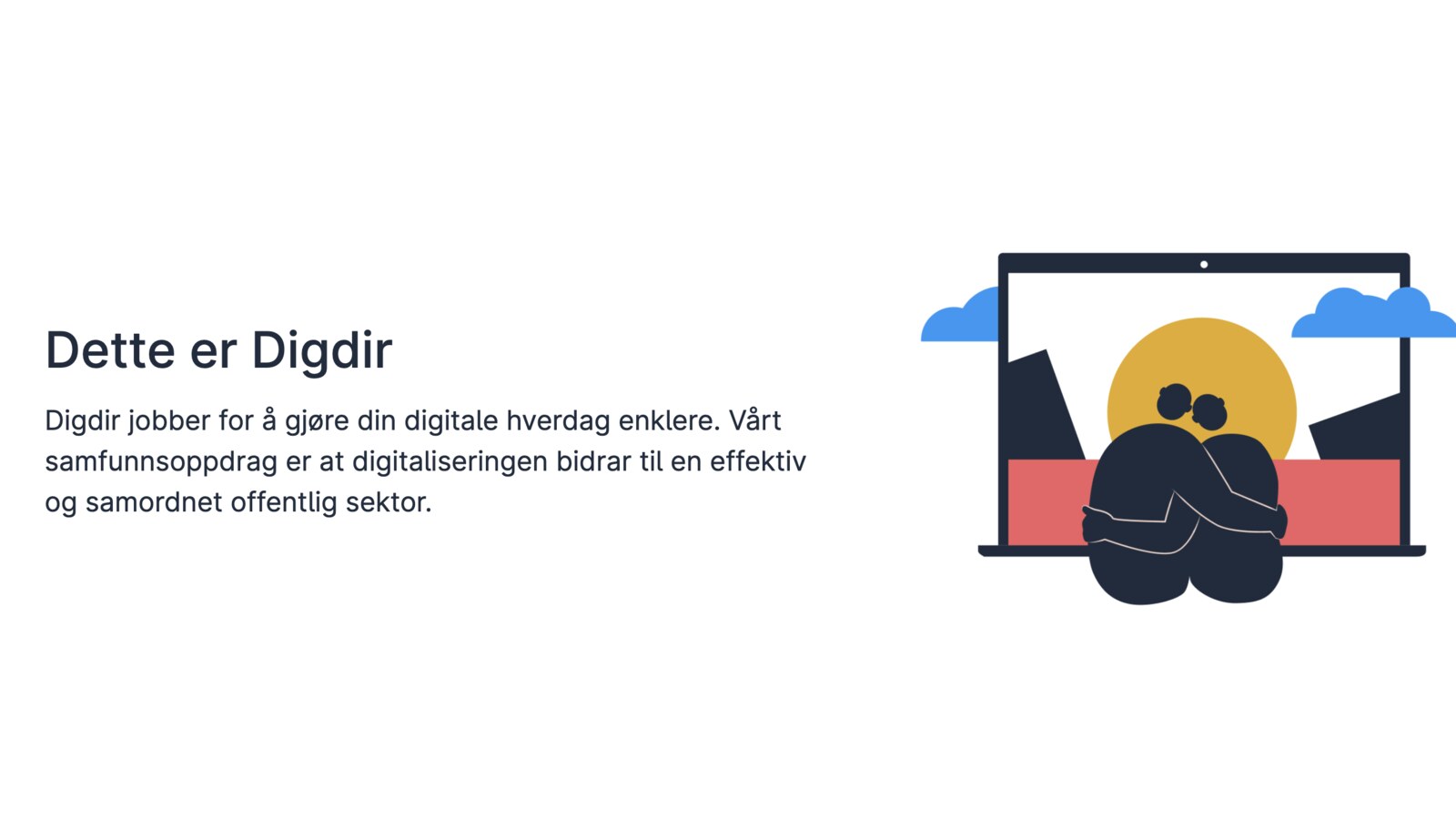 Digdirs forside 3. august 2026 med overskriften «Dette er Digdir» og løftet om å gjøre din digitale hverdag enklere. Ingen driftsmelding er synlig.