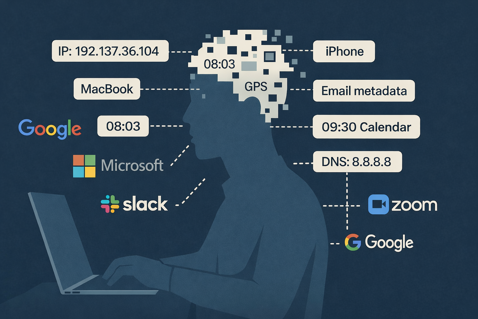 Visualization of metadata relationships showing how communication patterns can reveal identity and behavior without accessing content